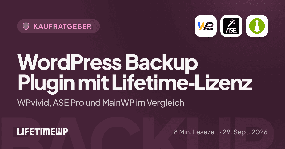Titelbild: WordPress Backup Plugin mit Lifetime-Lizenz: WPvivid, ASE Pro und MainWP im Vergleich