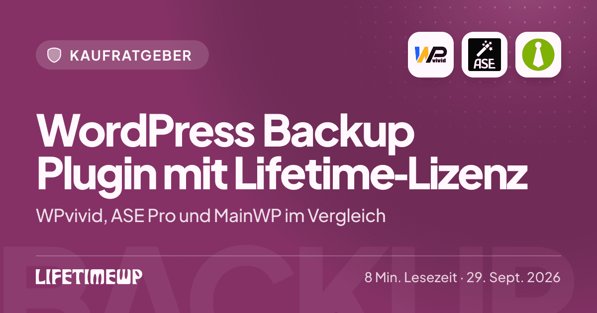 Titelbild: WordPress Backup Plugin mit Lifetime-Lizenz: WPvivid, ASE Pro und MainWP im Vergleich