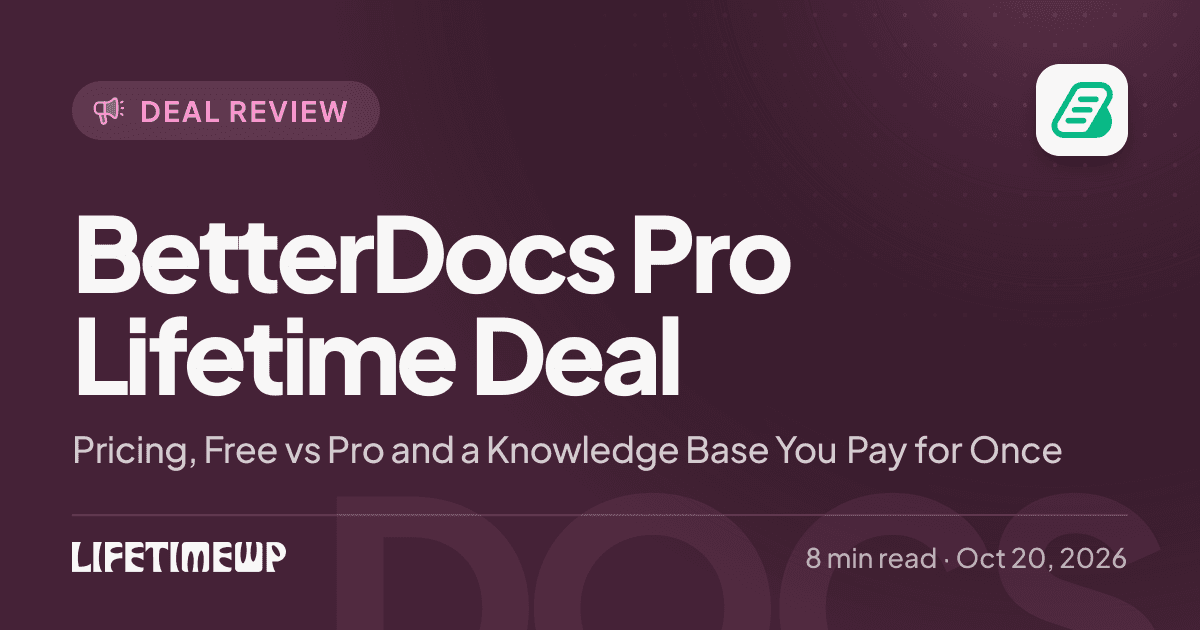 Cover image: BetterDocs Pro Lifetime Deal: Pricing, Free vs Pro and a Knowledge Base You Pay for Once