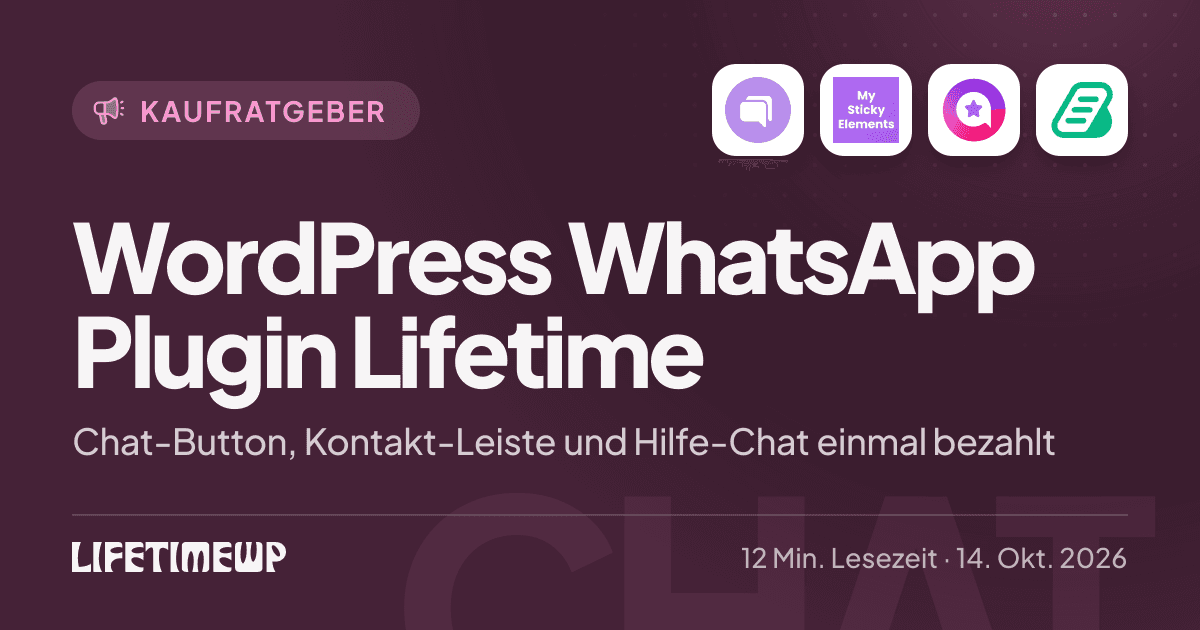Titelbild: WordPress WhatsApp Plugin Lifetime: Chat-Button, Kontakt-Leiste und Hilfe-Chat einmal bezahlt