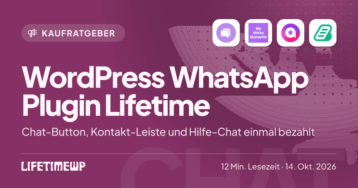 Titelbild: WordPress WhatsApp Plugin Lifetime: Chat-Button, Kontakt-Leiste und Hilfe-Chat einmal bezahlt