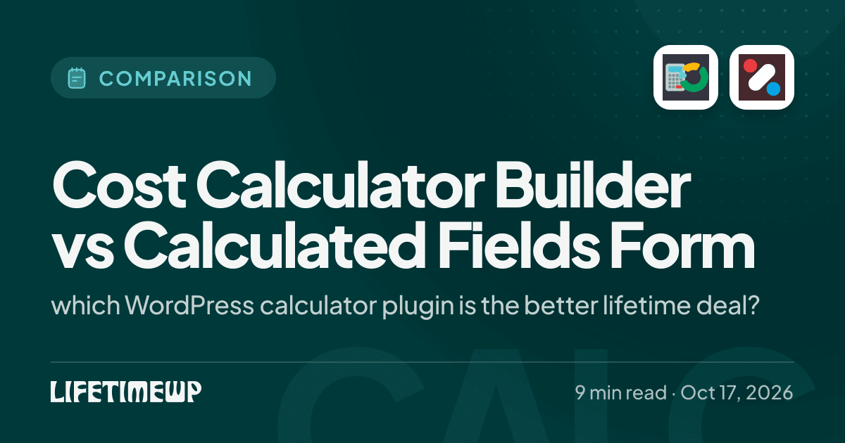 Cover image: Cost Calculator Builder vs Calculated Fields Form: which WordPress calculator plugin is the better lifetime deal?