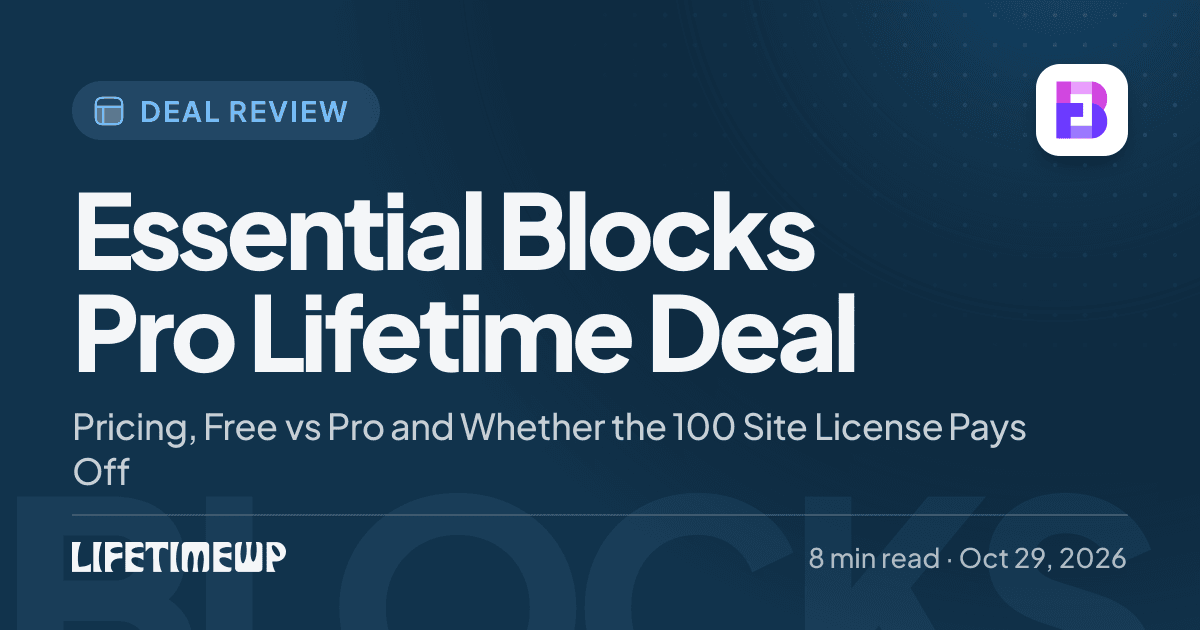 Cover image: Essential Blocks Pro Lifetime Deal: Pricing, Free vs Pro and Whether the 100 Site License Pays Off