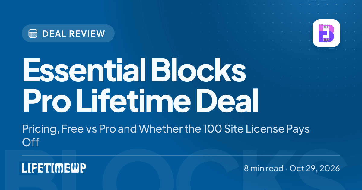 Cover image: Essential Blocks Pro Lifetime Deal: Pricing, Free vs Pro and Whether the 100 Site License Pays Off
