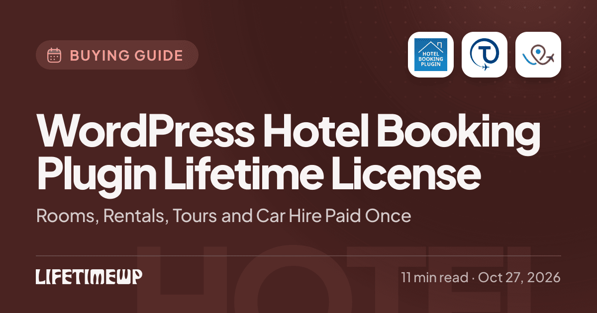 Cover image: WordPress Hotel Booking Plugin Lifetime License: Rooms, Rentals, Tours and Car Hire Paid Once