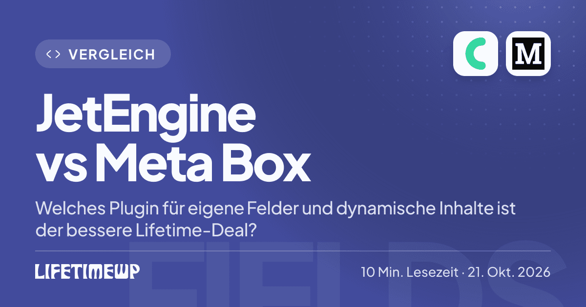 Titelbild: JetEngine vs Meta Box: Welches Plugin für eigene Felder und dynamische Inhalte ist der bessere Lifetime-Deal?