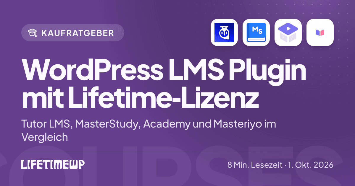 Titelbild: WordPress LMS Plugin mit Lifetime-Lizenz: Tutor LMS, MasterStudy, Academy und Masteriyo im Vergleich