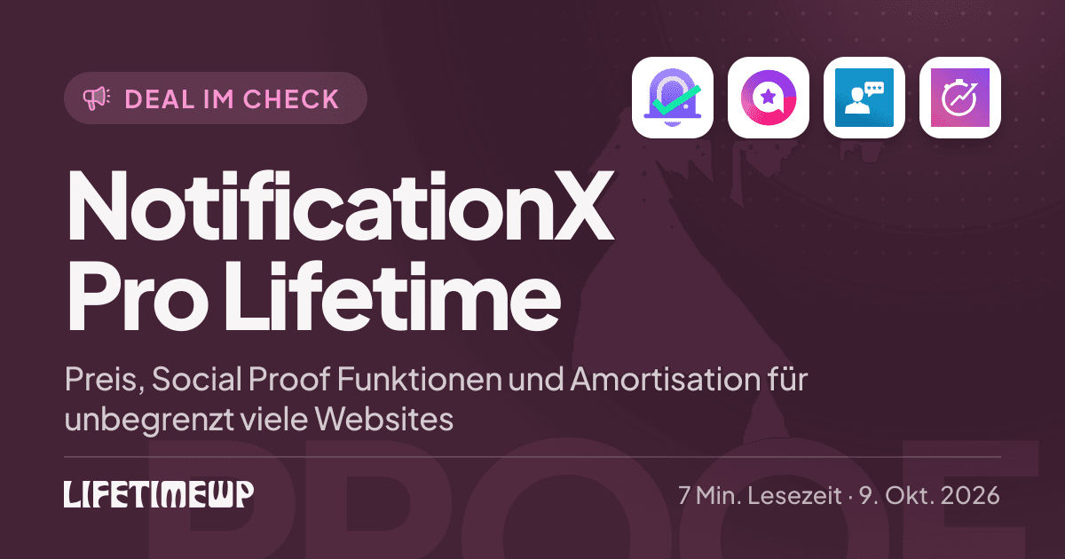Titelbild: NotificationX Pro Lifetime: Preis, Social Proof Funktionen und Amortisation für unbegrenzt viele Websites