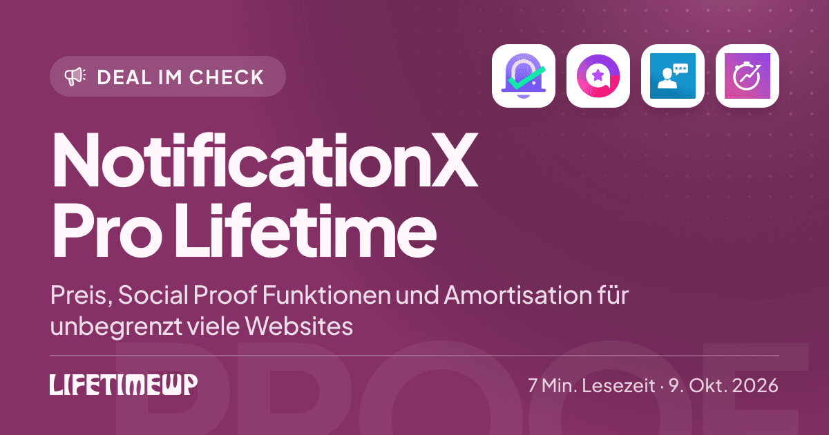 Titelbild: NotificationX Pro Lifetime: Preis, Social Proof Funktionen und Amortisation für unbegrenzt viele Websites