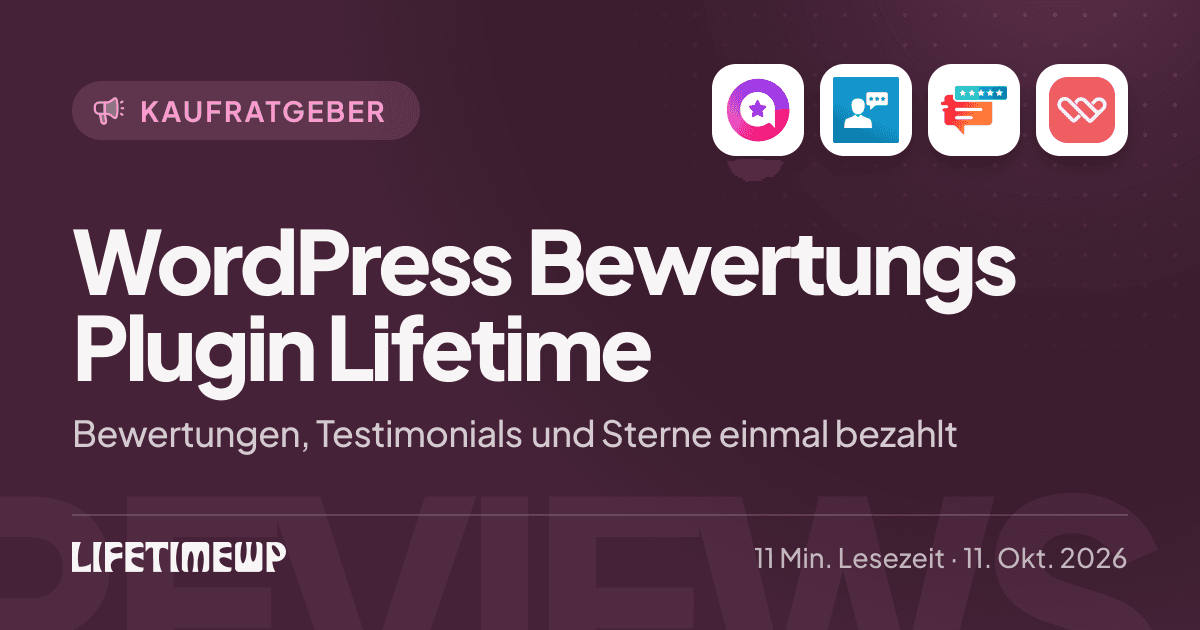 Titelbild: WordPress Bewertungs Plugin Lifetime: Bewertungen, Testimonials und Sterne einmal bezahlt