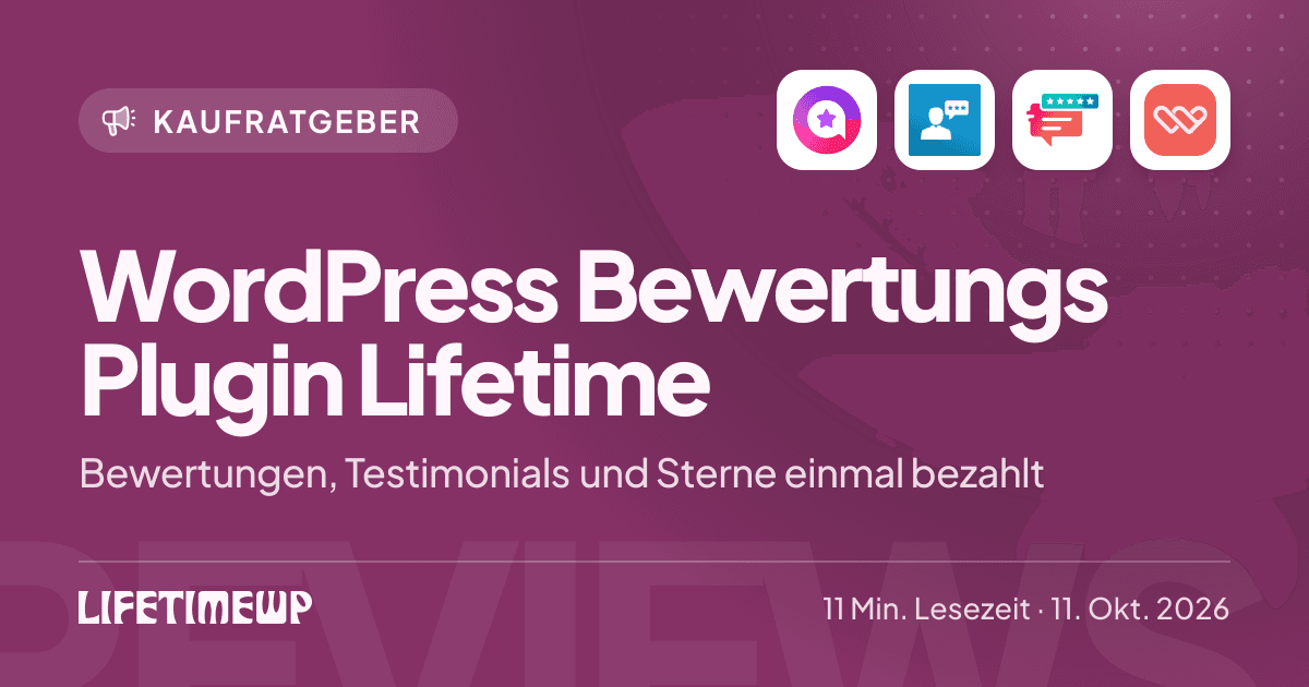 Titelbild: WordPress Bewertungs Plugin Lifetime: Bewertungen, Testimonials und Sterne einmal bezahlt