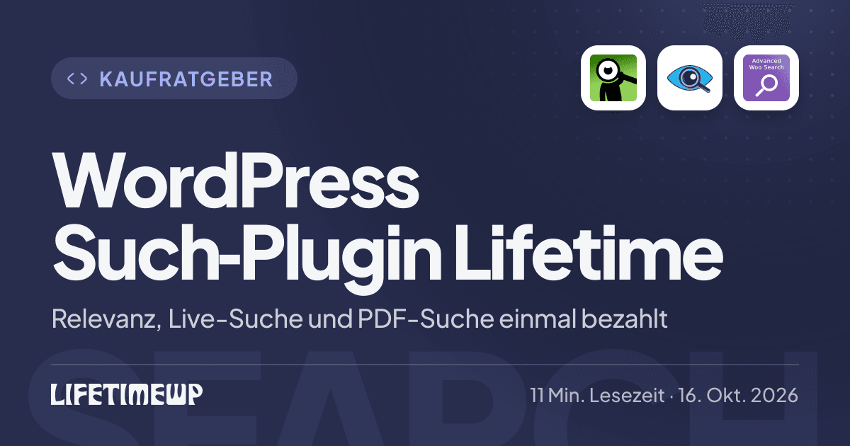 Titelbild: WordPress Such-Plugin Lifetime: Relevanz, Live-Suche und PDF-Suche einmal bezahlt