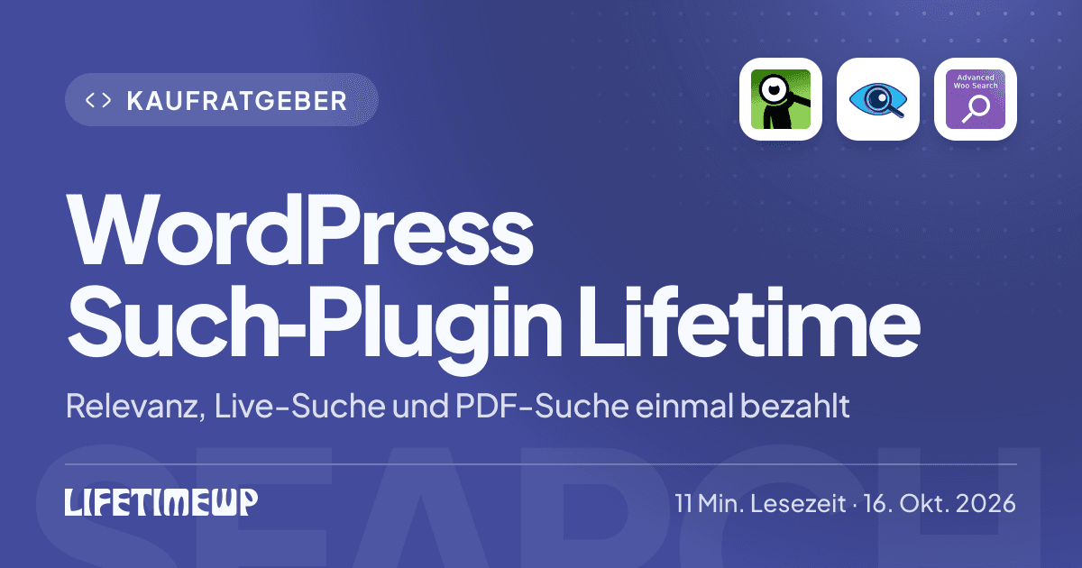 Titelbild: WordPress Such-Plugin Lifetime: Relevanz, Live-Suche und PDF-Suche einmal bezahlt