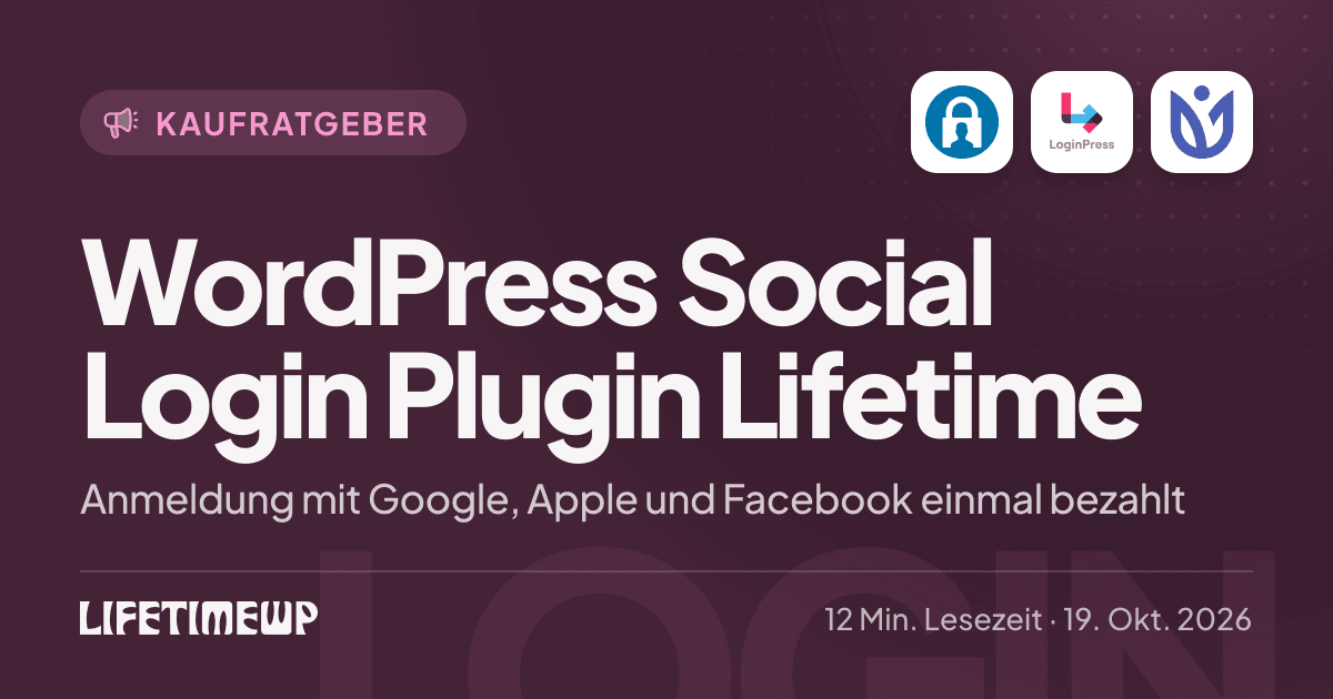 Titelbild: WordPress Social Login Plugin Lifetime: Anmeldung mit Google, Apple und Facebook einmal bezahlt