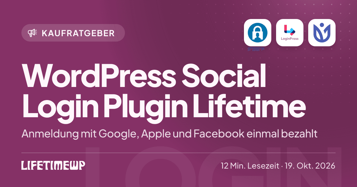 Titelbild: WordPress Social Login Plugin Lifetime: Anmeldung mit Google, Apple und Facebook einmal bezahlt