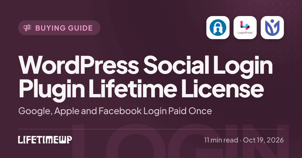 Cover image: WordPress Social Login Plugin Lifetime License: Google, Apple and Facebook Login Paid Once