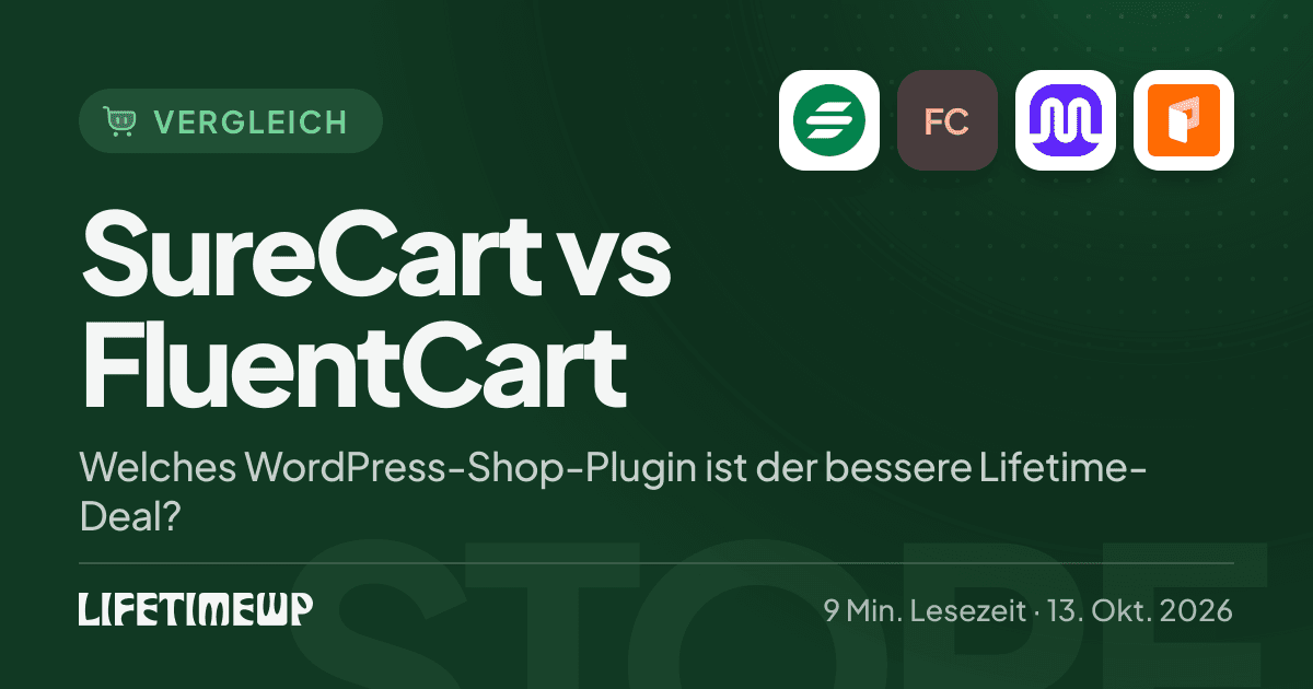 Titelbild: SureCart vs FluentCart: Welches WordPress-Shop-Plugin ist der bessere Lifetime-Deal?