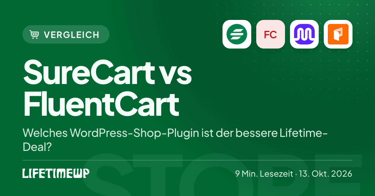 Titelbild: SureCart vs FluentCart: Welches WordPress-Shop-Plugin ist der bessere Lifetime-Deal?