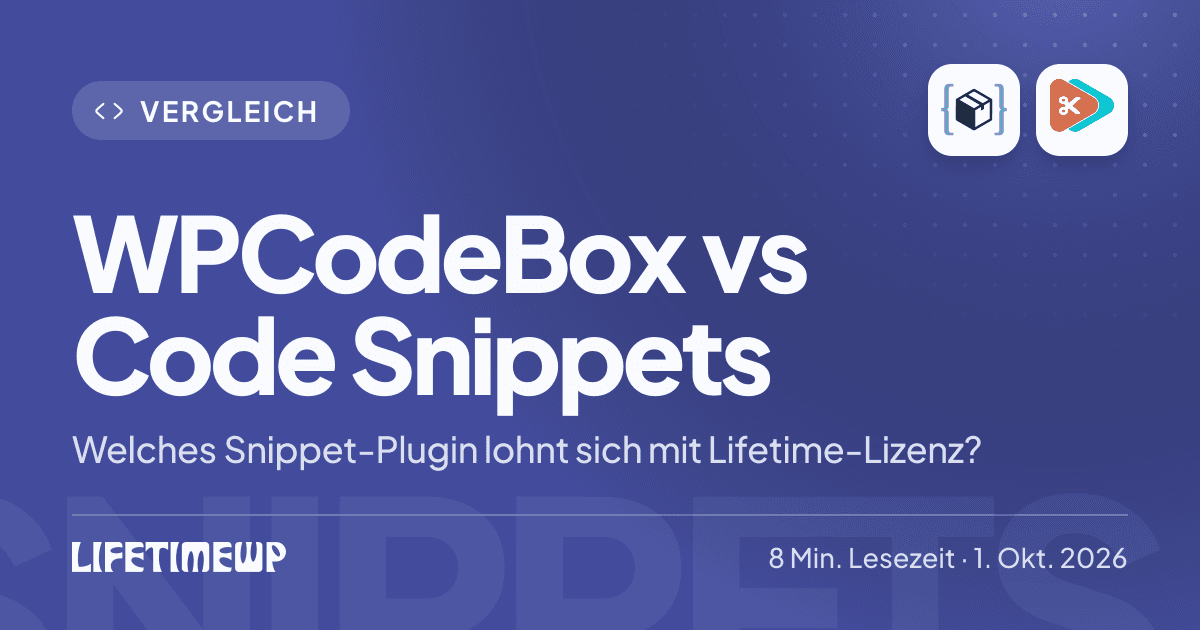 Titelbild: WPCodeBox vs Code Snippets: Welches Snippet-Plugin lohnt sich mit Lifetime-Lizenz?