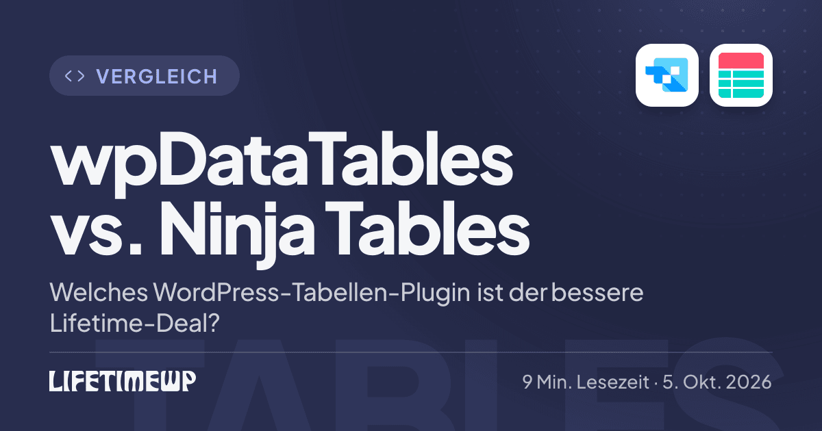 Titelbild: wpDataTables vs. Ninja Tables: Welches WordPress-Tabellen-Plugin ist der bessere Lifetime-Deal?